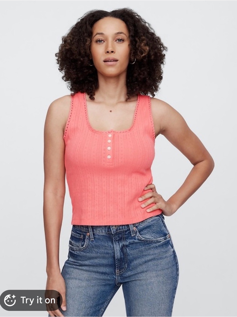 🆕 GAP Pointelle Scoopneck Tank Top Lace-Trim NWT Size L Neon blazing pink - Picture 2 of 10